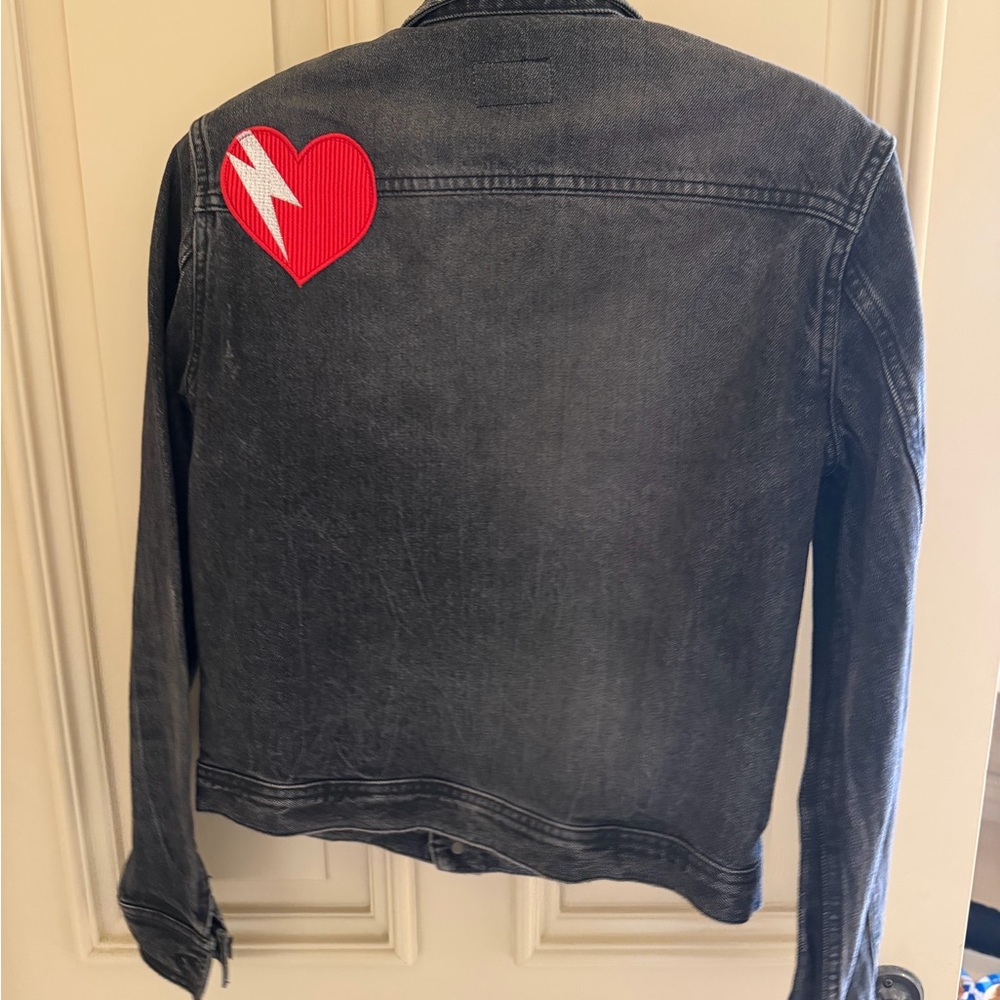 Saint Laurent Black Jean Jacket with Red Heart Patch